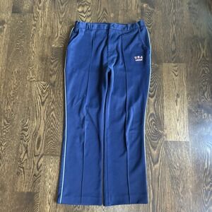 Vtg 80s Adidas USA Olympic Track Pants Navy Blue White Stripe Baggy Taiwan Made